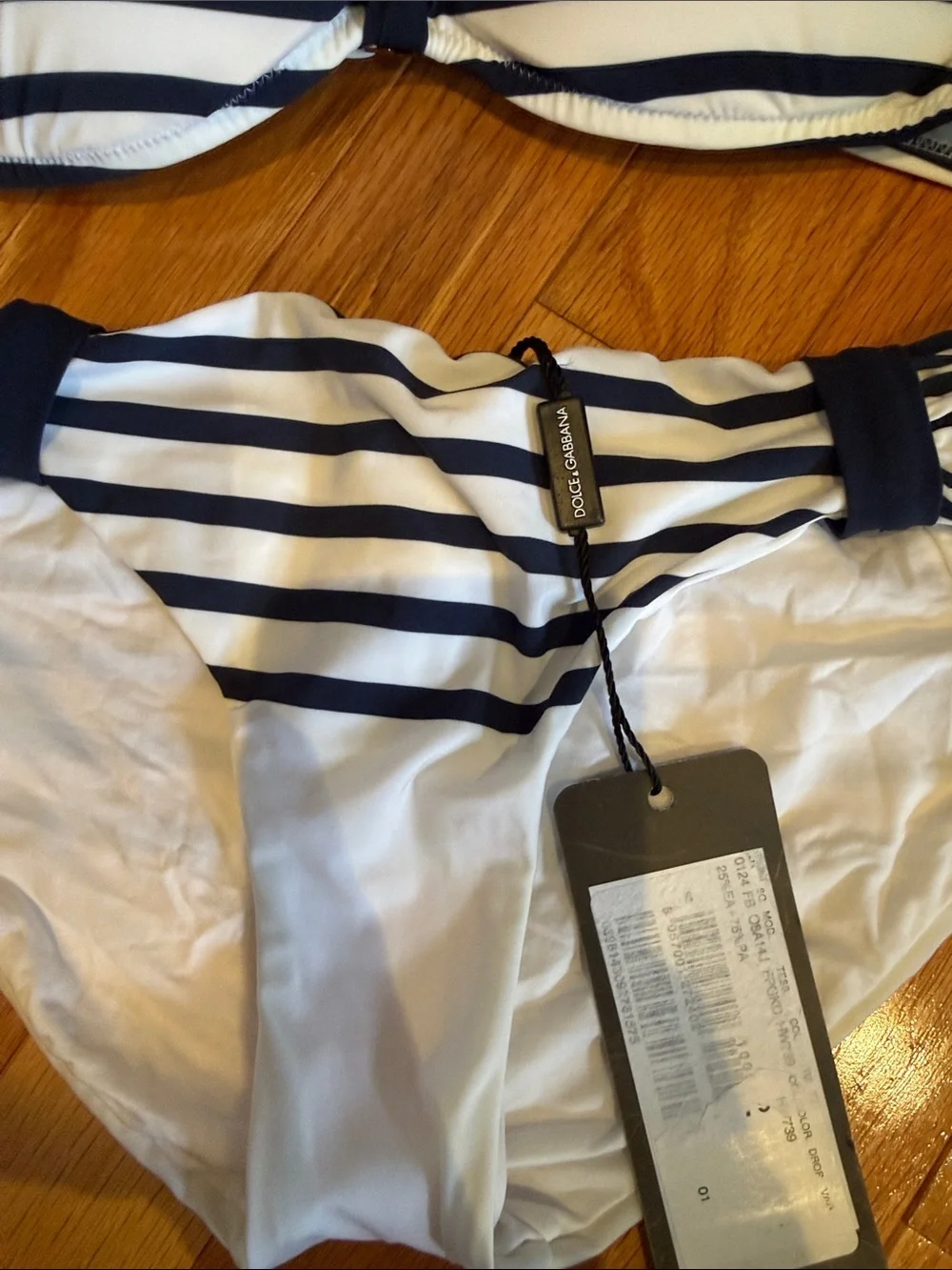Dolce & Gabbana Striped White & Navy Halter Bikini Set - Women Swim
